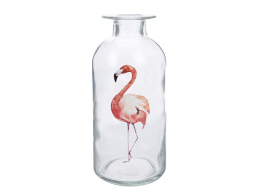 Φλαμίνγκο Flamingo Γυάλινο Διακοσμητικό Βάζο 10x19cm με στενό λαιμό σε σχήμα Μπουκαλιού