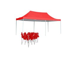 Gazebo Πτυσσόμενο Κιόσκι Τέντα Partytent με Μεταλλικό σκελετό σε Κόκκινο Χρώμα, 3x5x3.5 μέτρα