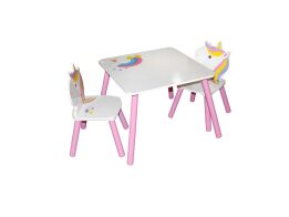 Ξύλινο Παιδικό Σετ Τραπεζάκι με 2 καρέκλες σε σχέδιο μονόκερος, Children's unicorn set