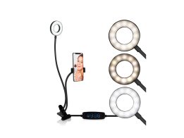 Grundig Ring Light Λάμπα διαμέτρου 9 cm με 12 Led Δυνατότητα Εναλλαγής Φωτός και Κλιπ Στήριξης 24981