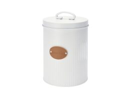 Δοχείο Αποθήκευσης μπισκότων, ανοξείδωτο, με καπάκι σε λευκό χρώμα, 13.5x13.5x17.5 cm
