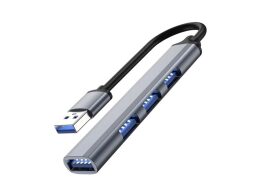 Προσαρμογέας Usb hub με 4 Θέσεις, usb 3.0 και usb 2.0, από αλουμίνιο, 9x1.7x0.9 cm