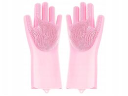 Γάντια Πλυσίματος Καθαρισμού Κουζίνας Σετ 2 τεμαχίων Αντιολισθητικά, από Σιλικόνη Ροζ