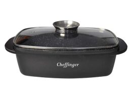 Chefffinger Γάστρα Ορθογώνια 6.5lt από Αλουμίνιο με Γυάλινο Καπάκι 34x23x10 cm, RO32