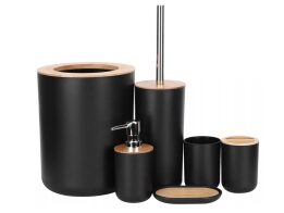 Σετ Αξεσουάρ Μπάνιου 6 τεμαχίων σε Μαύρο χρώμα με Ξύλινες Bamboo Λεπτομέρειες, Βathroom Set