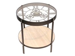 Τραπεζάκι 2 επιπέδων Side Table με Γυάλινη Επίπεδη επιφάνεια Ρολόι, 50.5x51x50.5 cm