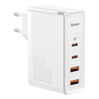 Baseus Travel Charger GaN2 Pro 2xType-C/2xUSB 100W + Cable Type-C 100W White