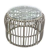 ArteLibre Τραπεζάκι Κήπου Albius Γκρι Rattan/Μέταλλο/Γυαλί Φ50x35cm