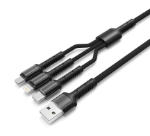 LDNIO καλώδιο USB σε USB-C/Lightning/Micro USB LC93 3.4A 1.2m γκρι