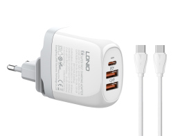 LDNIO φορτιστής τοίχου A3511Q με καλώδιο USB-C/2x USB 65W GaN λευκός