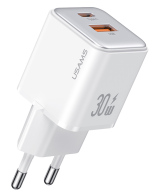 USAMS φορτιστής τοίχου US-CC189 USB & USB-C 30W PD λευκός