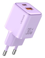 USAMS φορτιστής τοίχου US-CC189 USB & USB-C 30W PD μωβ