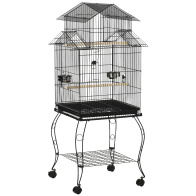 PawHut PawHut Indoor Steel and Wood Bird Cage με δίσκο, 4 ρόδες και πέρκα, 50x49x137cm