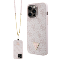 Guess Strass Triangle Metal Logo Back Cover Πλαστικό με Λουράκι Ροζ (iPhone 15 Pro Max)