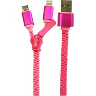 Simply Καλώδιο Data USB to Lightning USB/Micro USB 1,5m με Φερμουάρ 2-σε-1 Ροζ