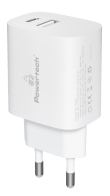 POWERTECH φορτιστής τοίχου PT-1040 USB & USB-C PD QC3.0 20W λευκός