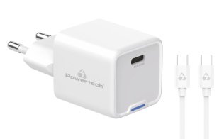 POWERTECH φορτιστής τοίχου PT-1225 με καλώδιο USB-C 33W GaN λευκός