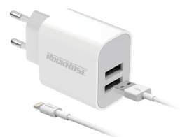 ROCKROSE φορτιστής τοίχου RRTCC02LEU καλώδιο Lightning 2xUSB 12W λευκό