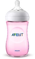 Philips Avent Μπιμπερό Πλαστικό Natural Ροζ με Θηλή Σιλικόνης Αργής Ροής 1m+ 260ml SCF034/17