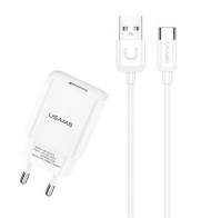 USAMS φορτιστής τοίχου T21OCTC01 με καλώδιο USB-C USB 2.1A λευκός