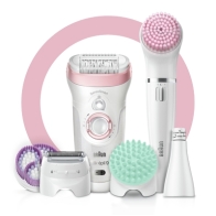 Braun Σετ Αποτριχωτική Μηχανή Epilator για Πρόσωπο, Σώμα & Μπικίνι Επαναφορτιζόμενη για υγρή και στεγνή αποτρίχωση και Βούρτσα Καθαρισμού Προσώπου και Timmer 12-σε-1 Silk-Epil 9-995