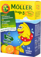 Moller's Omega 3 Ιχθυέλαιο Κατάλληλο για Παιδιά 36 ζελεδάκια Πορτοκάλι Λεμόνι