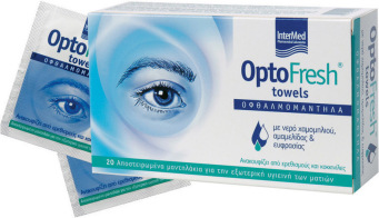 Intermed OptoFresh Μαντηλάκια με Νερό Χαμομηλιού, Αμαμελίδας & Ευφρασίας 20τμχ