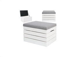 Ξύλινο σκαμπό με αποθηκευτικό χώρο και μαξιλάρι στο πάνω μέρος, σε λευκό χρώμα,  50x40x35 cm
