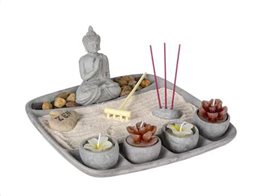 Aria Trade Επιτραπέζιο Διακοσμητικό Zen Garden με Βούδα και άμμο σε Γκρι χρώμα, 23.4x23.2x13 cm
