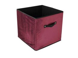 Πτυσσόμενο Βελούδινο Υφασμάτινο Κουτί Αποθήκευσης, σε μπορντώ χρώμα, 34x34x32 cm