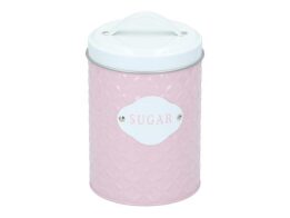 Βάζο για ζάχαρη, μεταλλικό με καπάκι και λαβή, σε ροζ χρώμα, 10.9x10.9x18 cm