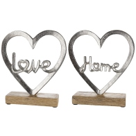 ARTELIBRE Διακοσμητικό Καρδιά 'Home/Love' Σε Βάση Ασημί Αλουμίνιο/Ξύλο 6x18x16cm Σε 2 Σχέδια