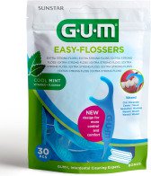 GUM Easy-Flossers Κερωμένο Οδοντικό Νήμα με Γεύση Μέντα και Λαβή σε Μπλε χρώμα 30τμχ