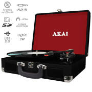 Akai ATT-E10 Πικάπ βαλίτσα με εγγραφή σε USB / κάρτα SD και ενσωματωμένα ηχεία 3 W