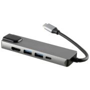 NSP N18 Γκρι USB-C Hub 5 IN 1 (8340284) Type-C σε USB 3.0, με RJ45, PD, 2 USB 3.0 και HDMI 4K