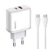 LDNIO φορτιστής τοίχου A2526C με καλώδιο USB & USB-C 45W PD λευκός