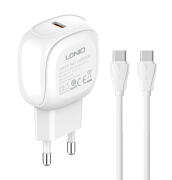 LDNIO φορτιστής τοίχου A1206C με καλώδιο USB-C 1x USB-C 27W PD λευκός