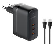 LDNIO φορτιστής τοίχου Q367 με καλώδιο USB-C 3x USB-C 65W GaN μαύρος