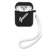 Guess Vintage Script White Logo Θήκη προστασίας από σιλικόνη για Apple Airpods 1/2 (Μαύρη/Λευκή)