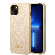 Guess Glitter Flakes Script Metal Logo Back Cover Σιλικόνης Χρυσό (iPhone 14 Plus)