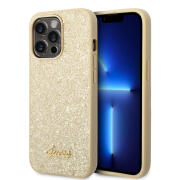 Guess Glitter Flakes Script Metal Logo Back Cover Σιλικόνης Χρυσό (iPhone 14 Pro Max)