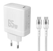 POWERTECH φορτιστής τοίχου PT-1181 με καλώδιο USB-C 65W GaN λευκός