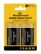 POWERTECH μπαταρίες Zinc Carbon Super Heavy Duty PT-1222 R20 1.5V 2τμχ