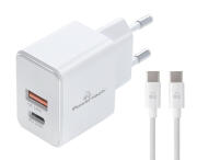 POWERTECH φορτιστής τοίχου PT-1248 καλώδιο USB/USB-C 20W GaN λευκός