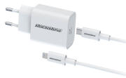 ROCKROSE φορτιστής τοίχου RRTCC04EU καλώδιο Lightning USB-C 20W λευκό