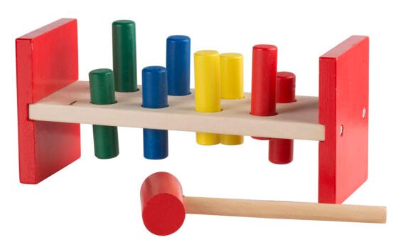 Wooden Toys Παιδικό Παιχνίδι Ξύλινο Σετ 10 τεμ. αποτελούμενο από Πάγκο, Τουβλάκια και Σφυρί