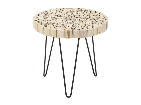 Έπιπλο Στρογγυλό Τραπέζι Side Table από Ξύλο Teak και με μοτίβο κομμένους κορμούς, διαμέτρου 50cm