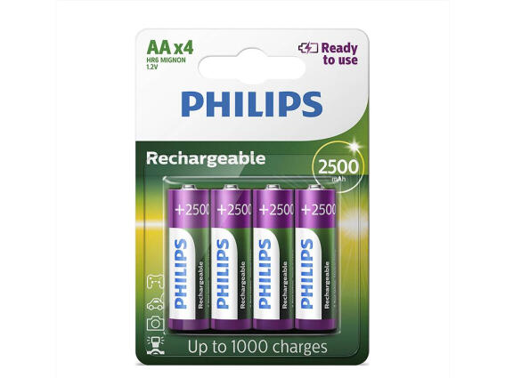 Philips Επαναφορτιζόμενες μπαταρίες AA Σετ 4 τεμαχίων 2500 mAh, Ready to Use R6B4RTU25