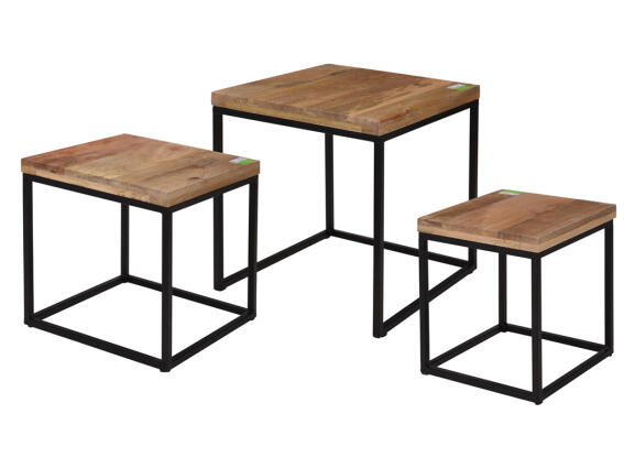 Σετ τραπεζάκια Σαλονιού 3 τεμαχίων Side Table με μεταλλική βάση και ξύλινη επιφάνεια