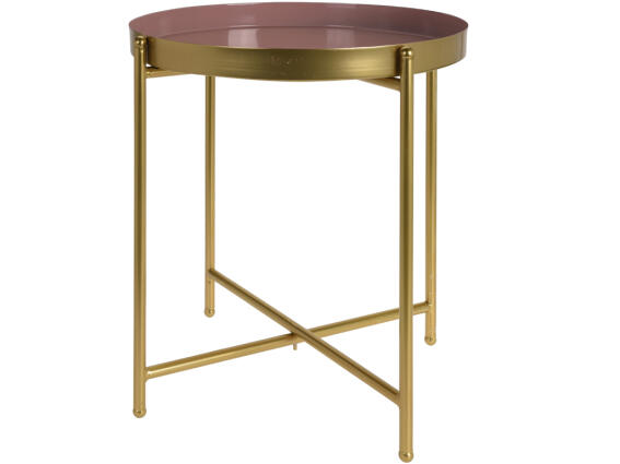 Μεταλλικό στρογγυλό τραπέζι Σαλονιού side table με μεταλλικά πόδια σε Ροζ χρώμα